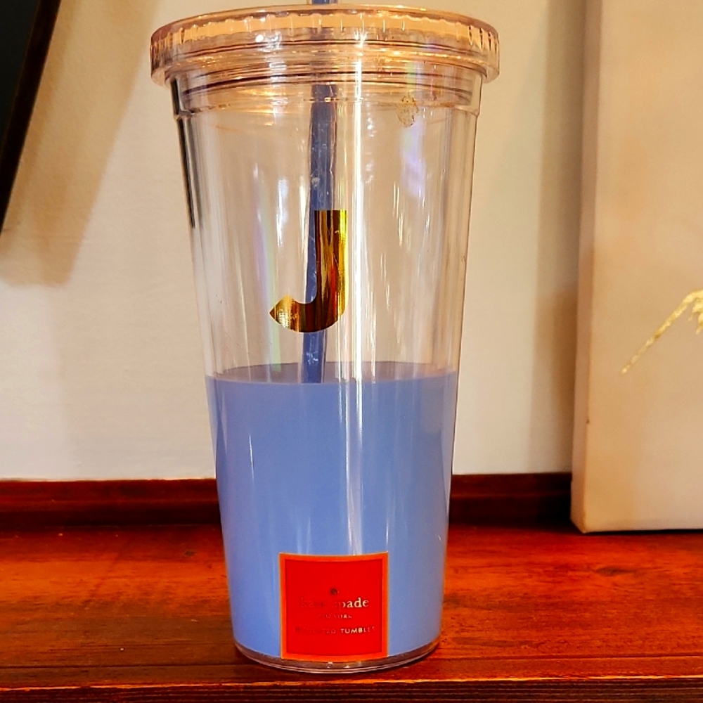New Authentic Kate Spade Blue Tumbler with Straw